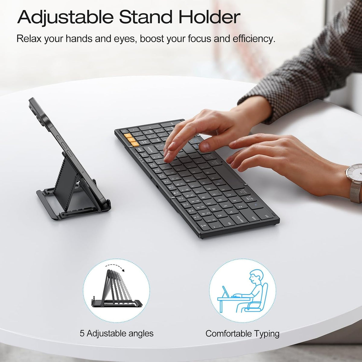 OMOTON Foldable Keyboard for Travel, Full Size with Number Pad, Black
