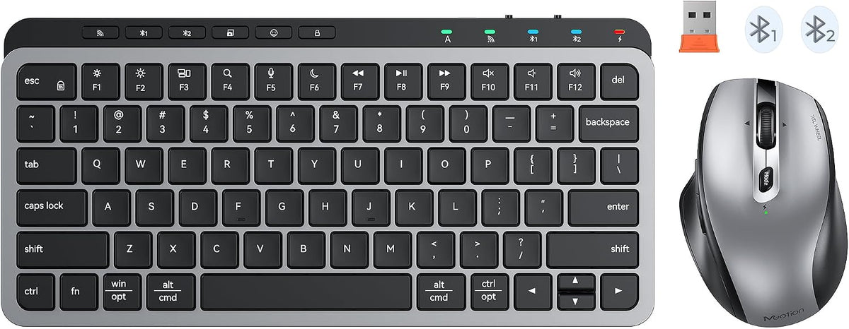 MEETION Wireless Ergonomic Keyboard and Mouse, Split Curved Bluetooth & 2.4G Keyboard Mouse Set, Cushioned Palm Rest, Full-Size, 4-Level DPI Adjustable Mouse (Black)