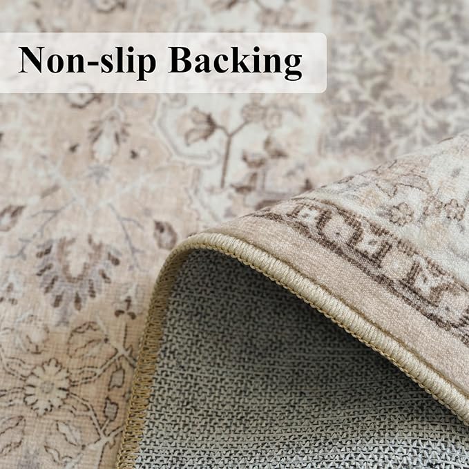 Living Room 8ft Square Area Rug: Machine Washable Large Vintage Soft Rug Stain