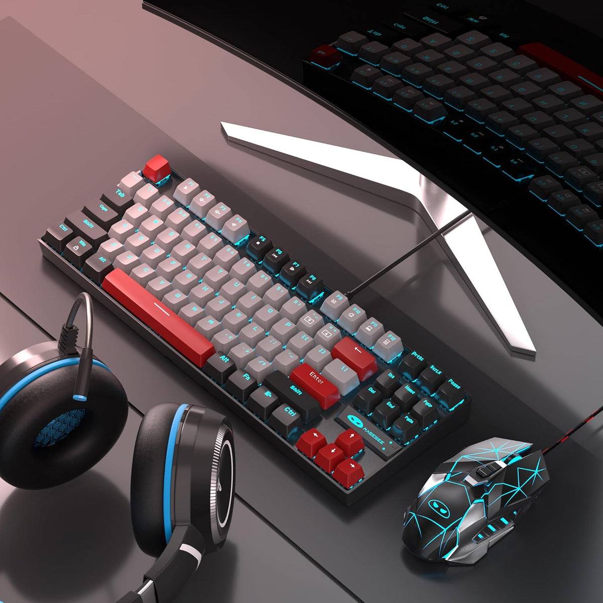 MageGee 75% Mechanical Gaming Keyboard, Blue Switch, LED Backlit, 87 Keys Compact TKL Wired Computer Keyboards for Windows Laptop PC Gamer - Grey/Black