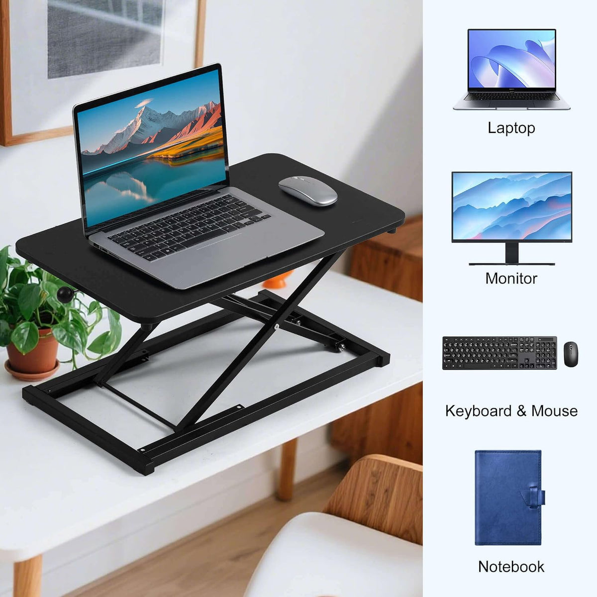 Height Adjustable Standing Desk Converter Keyboard Riser 23.6 Inch Black