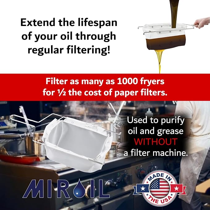 MirOil B22FS Fryer Oil Filter Bag & Frame Combo, Extends Life, Polish Hot &
