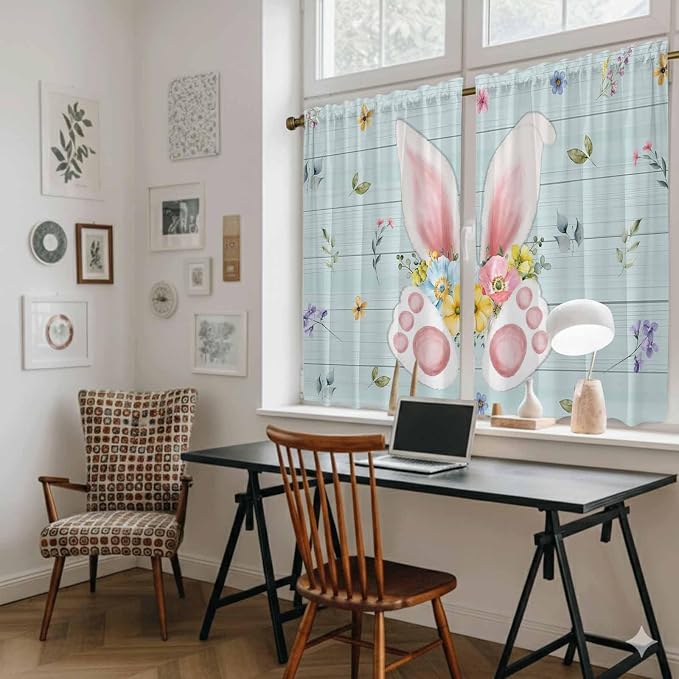 Easter Kitchen Tier Curtains 45 Inch Long 2 Panel Set, Rod Pocket Short Window