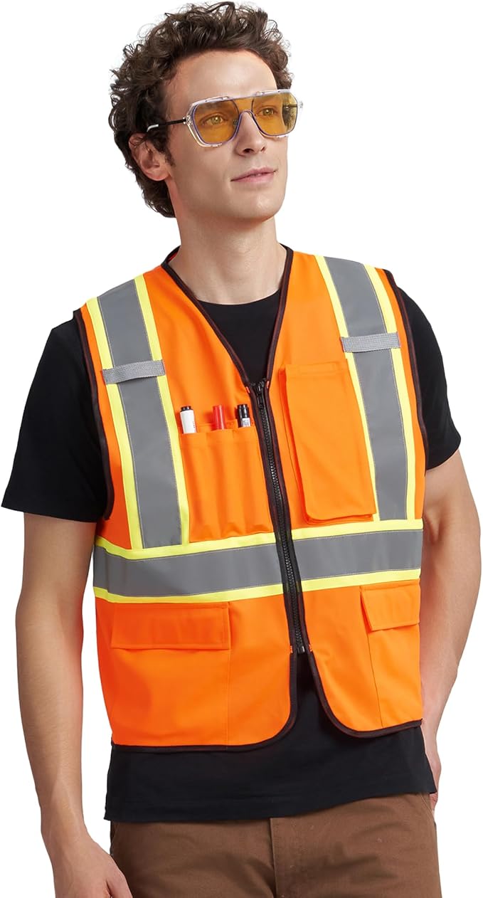 A-KSAFETY High Visibility Safety Vest for Men Women with Pockets and Zipper