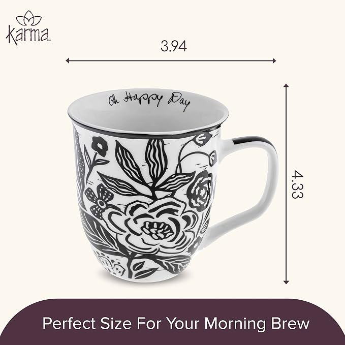 Karma Gifts 16 oz Black and White Boho Mug Floral