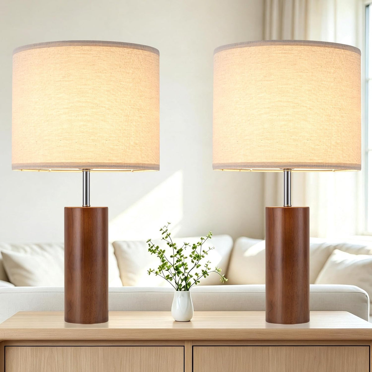 23.5" Modern Wood Table Lamps for Bedroom Living Room, Set of 2, Walnut