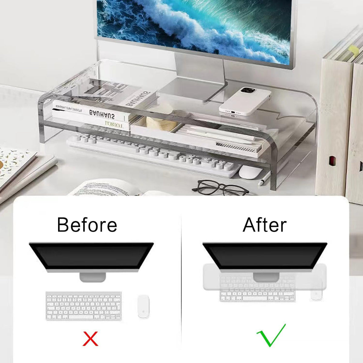 Acrylic Monitor Stand, 16 inch 2 Tier Computer Monitor Stand Riser