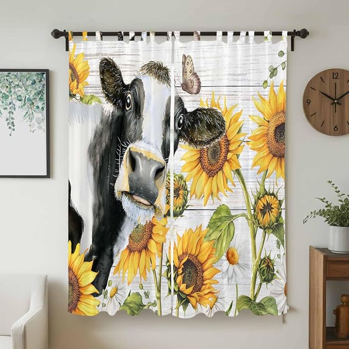 Retro Farmhouse Floral Living Room Curtains 96 Inch Length, Window Curtains Tab