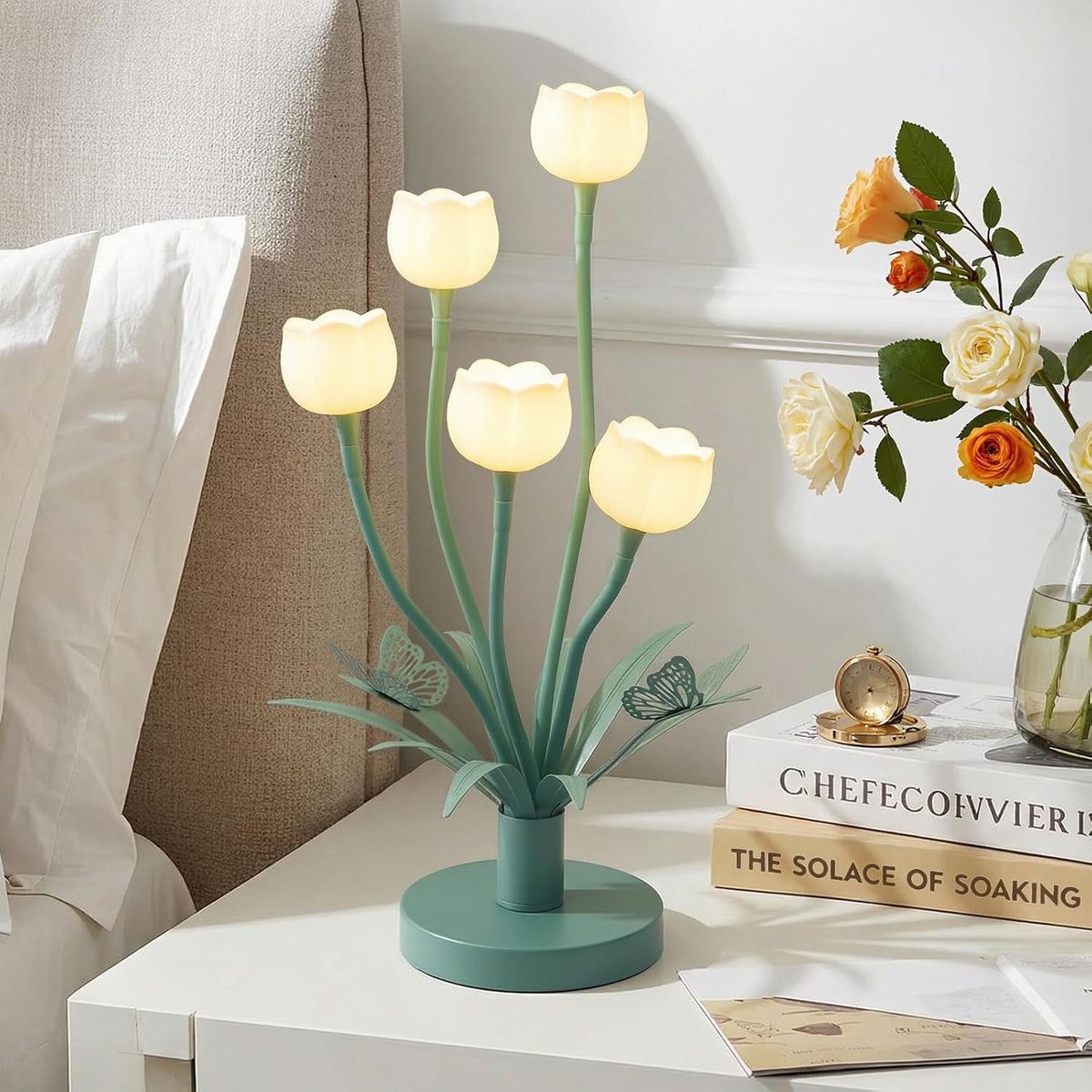 Adjustable Gooseneck 5 Lily of The Valley Flower Table Lamp with Butterfly