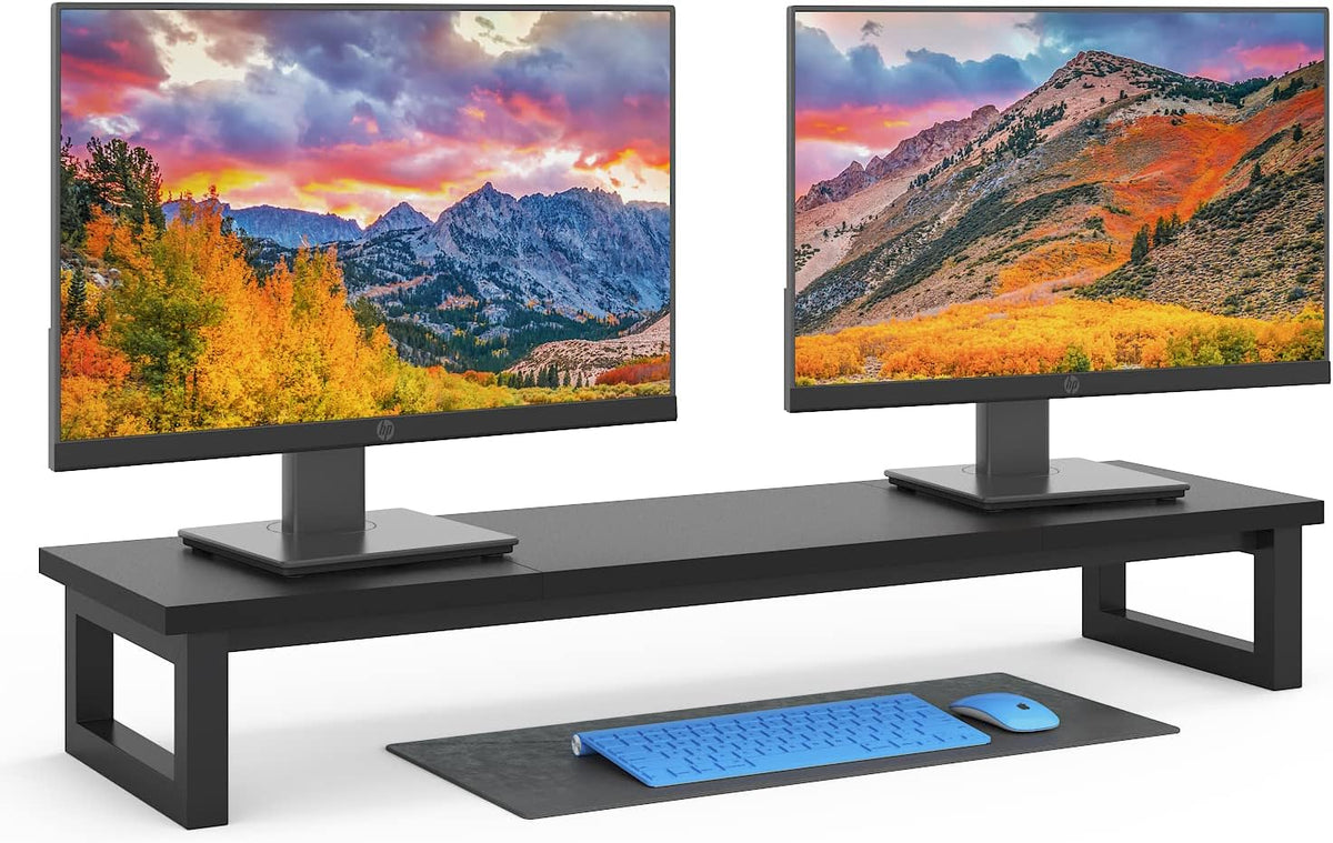 YAOHUOO Dual Monitor Stand Riser, 39Inch Large Monitor Stands for 2 Monitors, Computer Monitor Stand, Wooden Desktop Oraganizer Shelf for Office Desk Computer,Laptop,TV