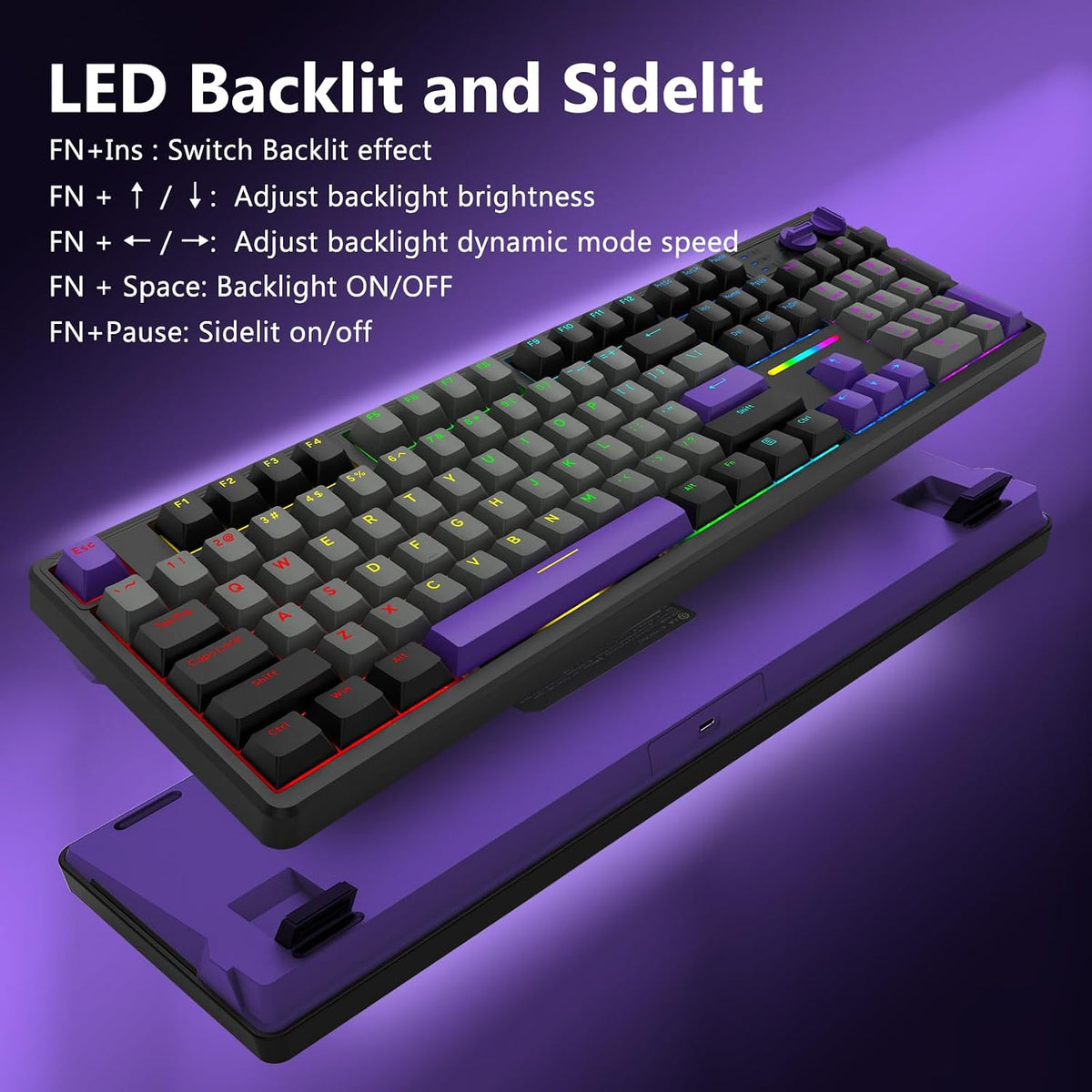 E-YOOSO Wired Creamy Mechanical Keyboard, Led Backlit for PC/Mac, Black