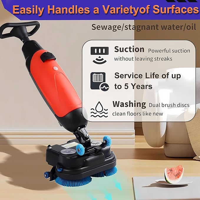 Floor Polisher Commercial, Dual-Brush Rotary Floor Scrubber, Lightweight