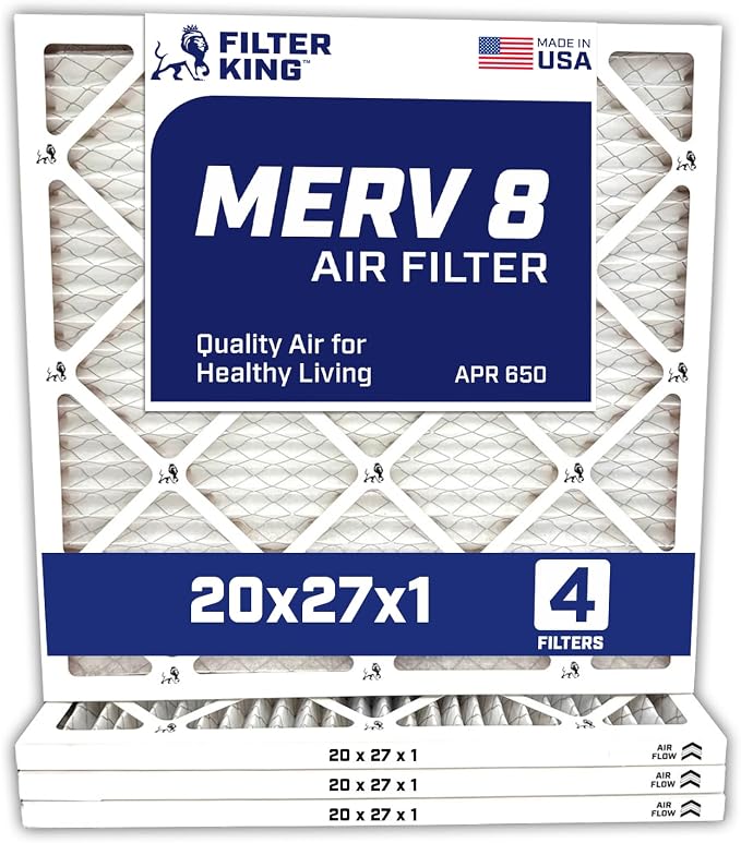 Filter King 20x27x1 Air Filter | 4-PACK | Carbon MERV 8 HVAC Pleated A/C