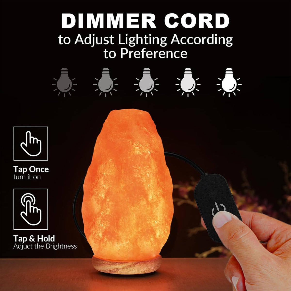 Himalayan Glow Salt Lamp with Touch Dimmer Switch, 5-7 lbs, Natural Pink Crystal, Wooden Base, Room Decor, Home Decor, Relaxation, Ambiance, Gift, Wellness