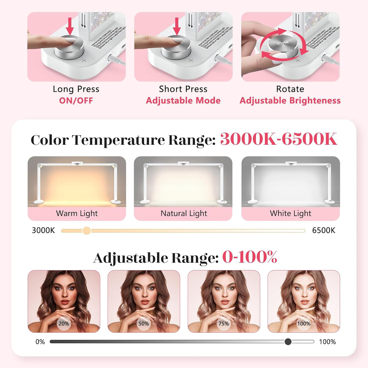 Half Moon Light for Nail Desk: 34" Large Foldable Nail Light for Desk