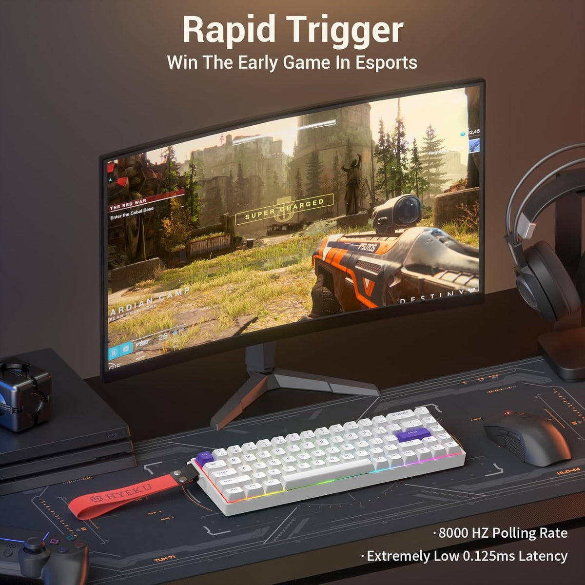 Hexgears HK-K22 Gaming Keyboard with Hall Effect Magnetic Switch, Rapid Fast Magnetic Keyboard with Adjustable Trigger, 8000Hz Polling, RGB Backlit 65% Compact Keyboard Design for PC(White)