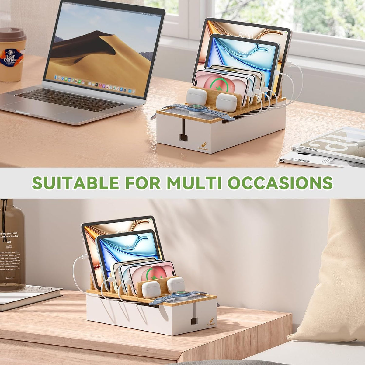 Pezin & Hulin Cable Management Box, Wire Organizer for Cords-Natural+White