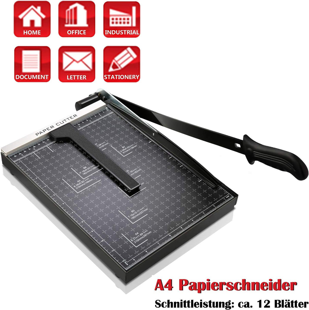 Paper Trimmer, 12" Metal Base A4 Paper Cutter Guillotine for Home Office, 10 Sheet Capacity