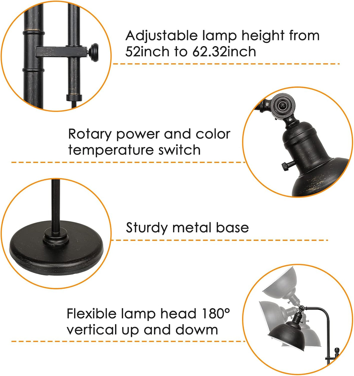 Coucrek Industrial Floor Lamp, Farmhouse Reading Lamp with 3CCT Bulb
