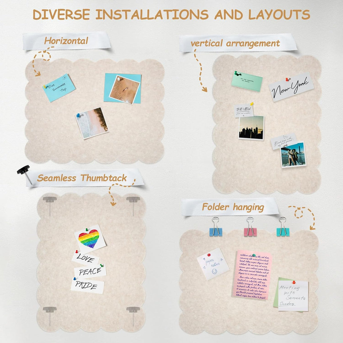 Felt Bulletin Board 36" x 24" Cork Board Alternative,Decorative Felt Pin Board Foldable Cork Boards for Walls Self-Adhesive Cork Board for Home Office Classroom Pin Board (Beige)