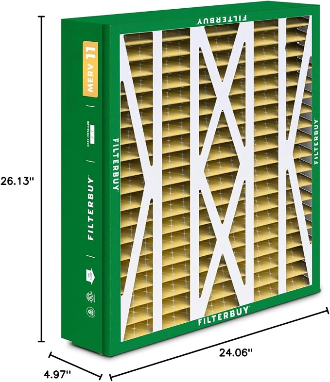 Filterbuy 24.5x27x5 Air Filter MERV 11 Superior Pet & Allergy Defense, Pleated