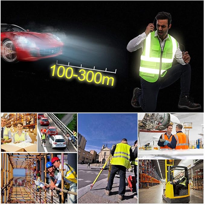 YOWESHOP High Visibility Safety Vest Custom Your Logo Protective Workwear 5 Pockets With Reflective Strips Outdoor Work Vest (Orange (XL))