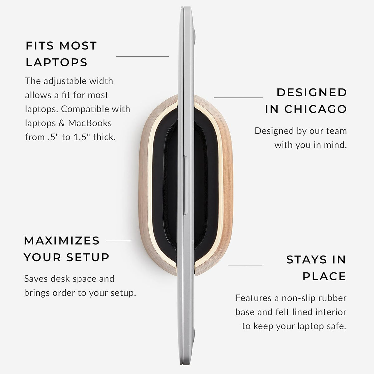 HumanCentric Vertical Laptop Stand in Black Walnut Wood, Adjustable