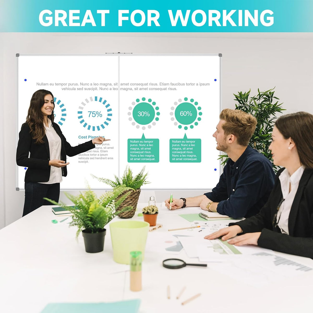 JILoffice Large Foldable White Board 60x40 Inches, Dry Erase Magnetic White Board, Silver Aluminum Frame with 2 Detachable Marker Tray Wall Mounted Board for Office Home and School
