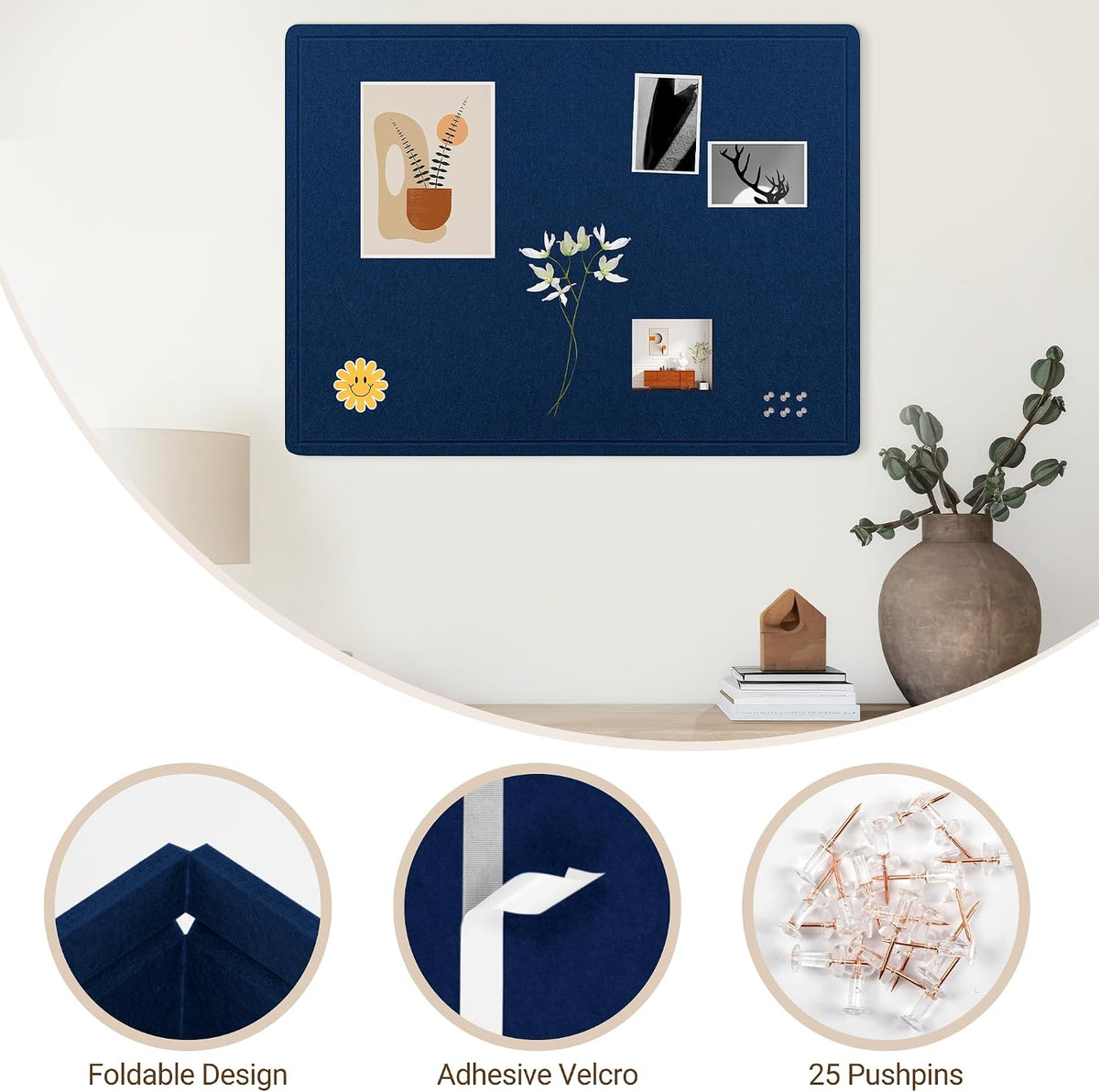 AKTOP Foldable Felt Bulletin Board for Wall, 24x36 inches, Blue