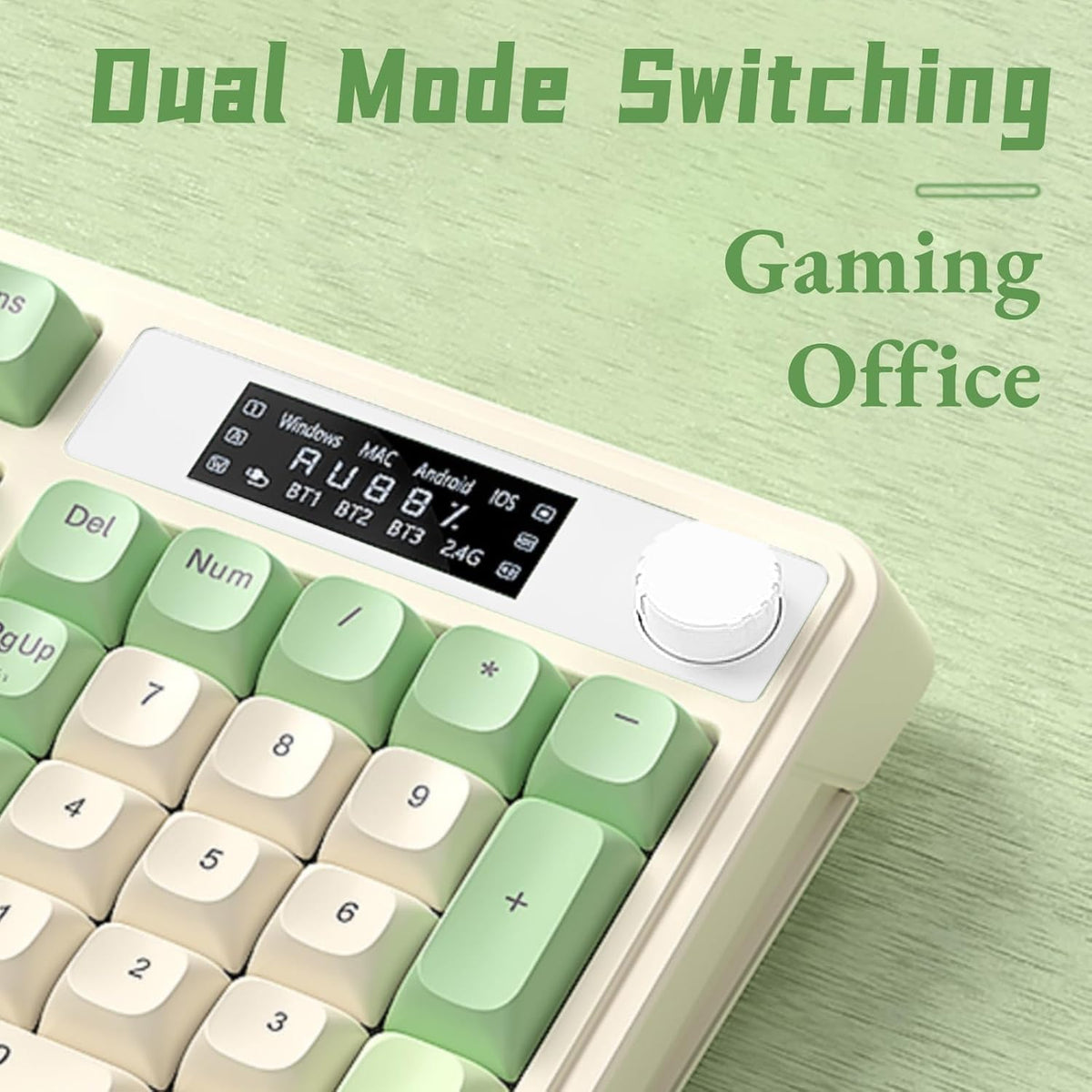 AULA S99 Pro Wireless Keyboard, Display Screen & Media Knob, Tri-Mode Bluetooth/2.4G/USB-C RGB Creamy Gaming Keyboard with Number Pad Macro Keys, Custom Computer Keyboards for Laptop PC Gamer - Green