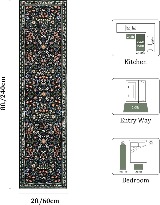 Yamaziot Washable Runner Rug 2x8 – Boho Non Slip Floral Hallway Runner Rug