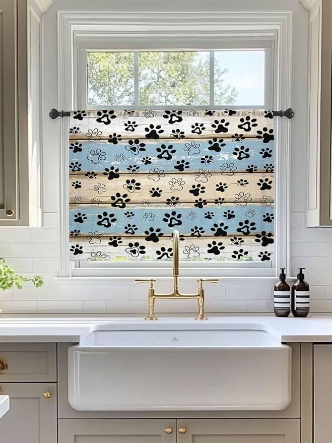 Sheer Curtains 45 Inch Length, Vintage Farmhouse Rustic Wooden Grain Privacy