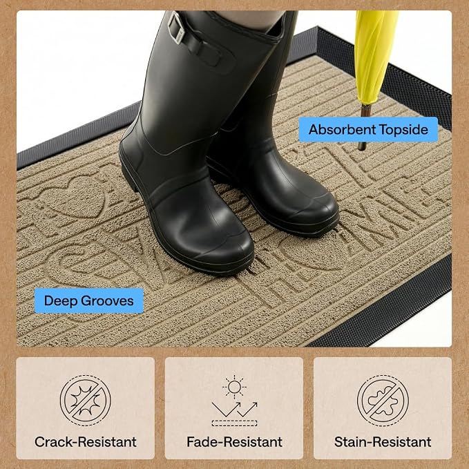 GORILLA GRIP 100% Waterproof All-Season WeatherMAX Doormat 35x23, US Designed
