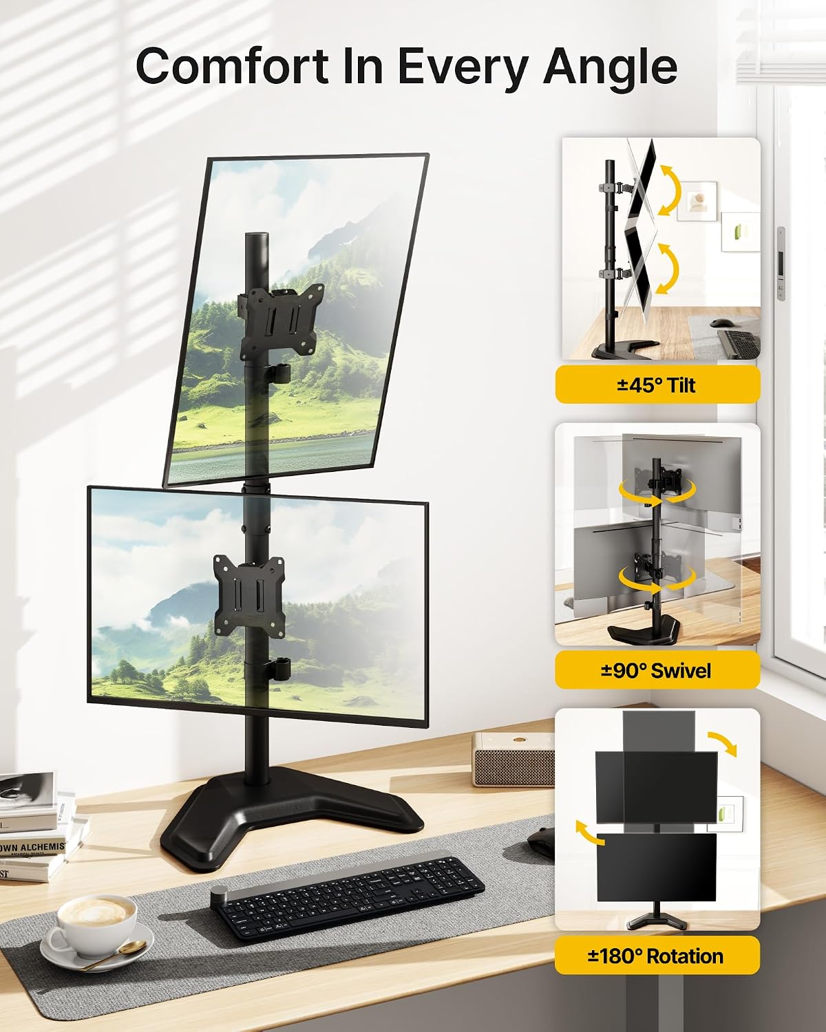monTEK Freestanding Stacked Dual Monitor Stand for 17-32", 22 lbs Each