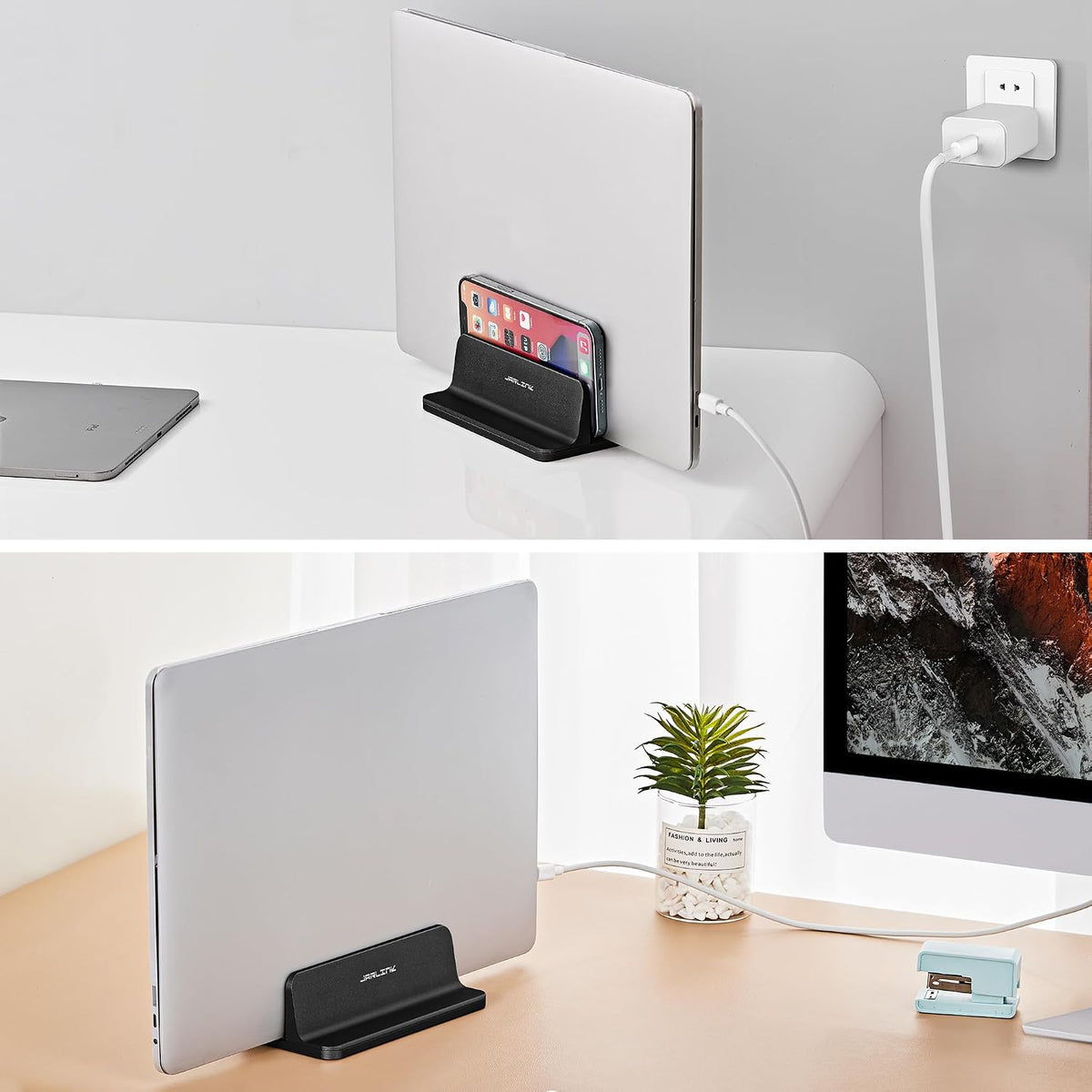 JARLINK Vertical Laptop Stand, Adjustable Aluminum Desktop Holder, Black (Pack of 2)