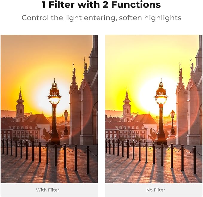 K&F CONCEPT 52mm Black Diffusion Mist 1/4 Effect & Variable ND2-400 ND Lens