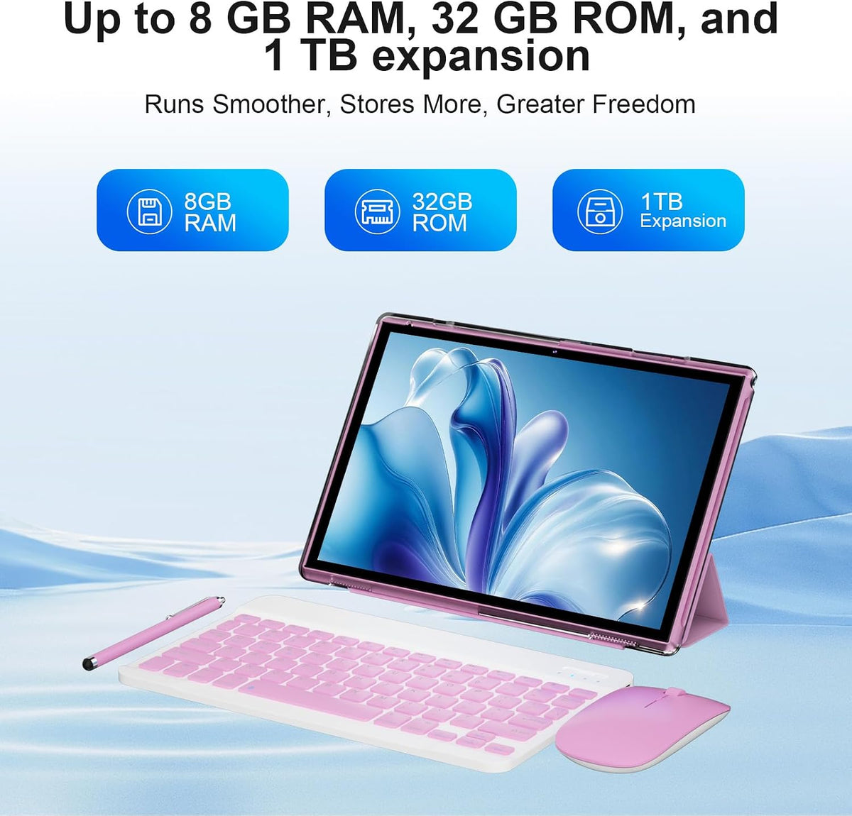 10 inch Tablet 2 in 1 Android 15 Tablets with Keyboard, 10" Tabletas Include Mouse Keyboard Stylus Case, 6000mAh 8GB RAM 32GB ROM Support 1TB Expandable Tableta Dual Camera 5G WiFi-6 Bluetooth Tablet