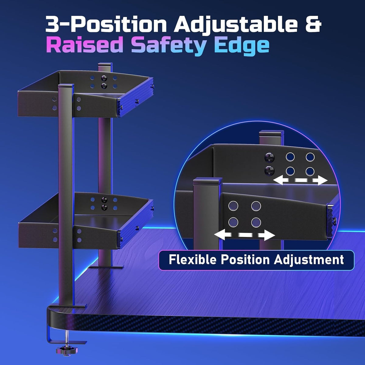 17 inch Adjustable 2-Tier Clamp On Desk Shelf with Hooks