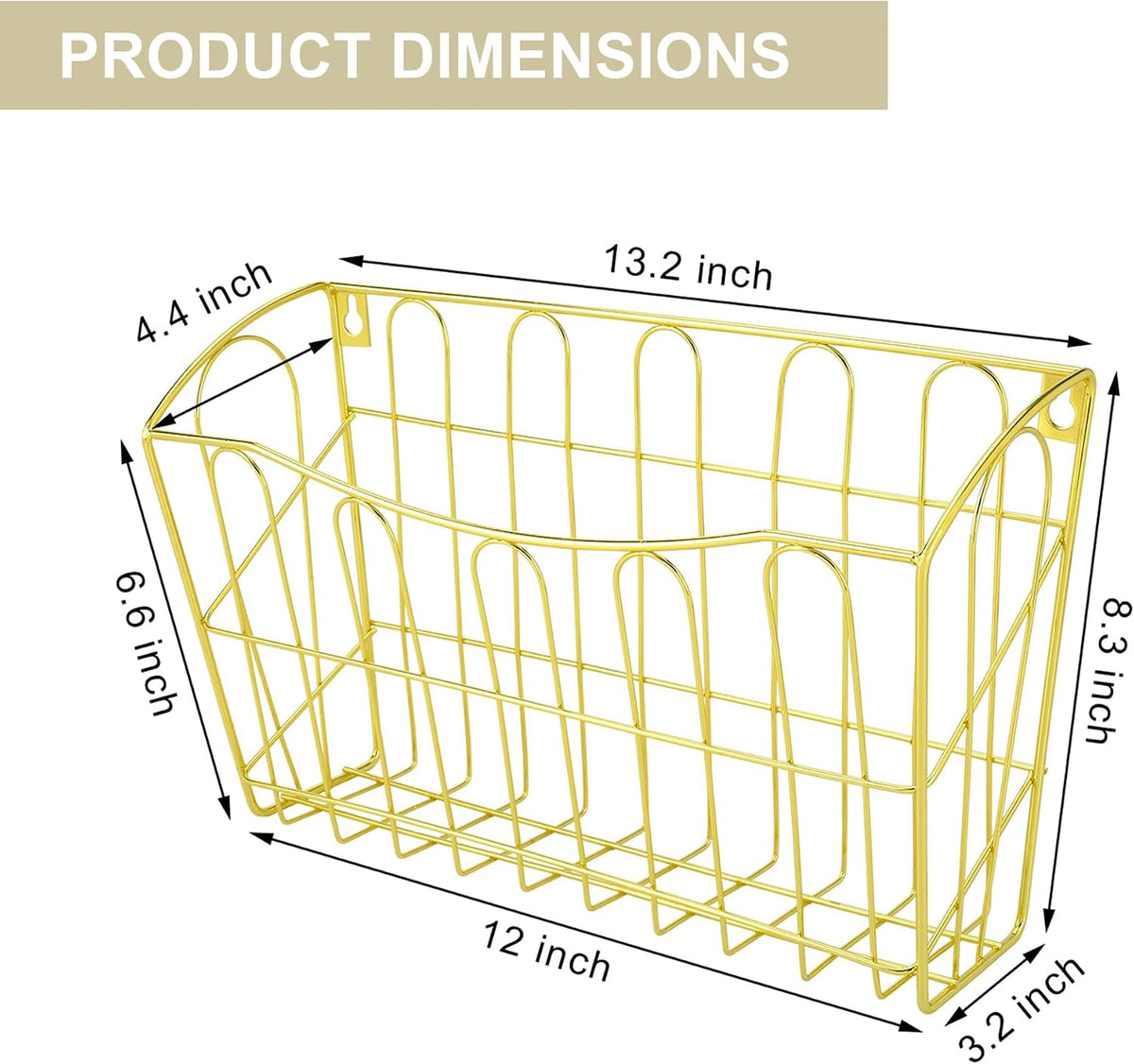TQVAI Hanging Wall File Organizer 3 Pack, Gold Metal Wall Mounted File Holder, No Assembly Required, Curved Pocket Paper Document Rack for Office Home School Magazine Mail Storage