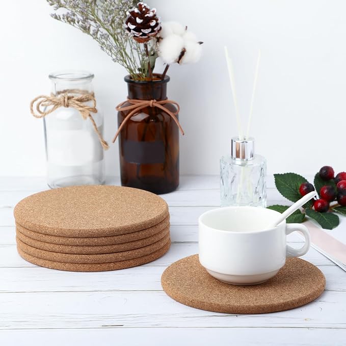 Boao 6 Pcs Round Cork Trivets for Hot Dishes, Hot Pots and Pans, 6 Inch | High