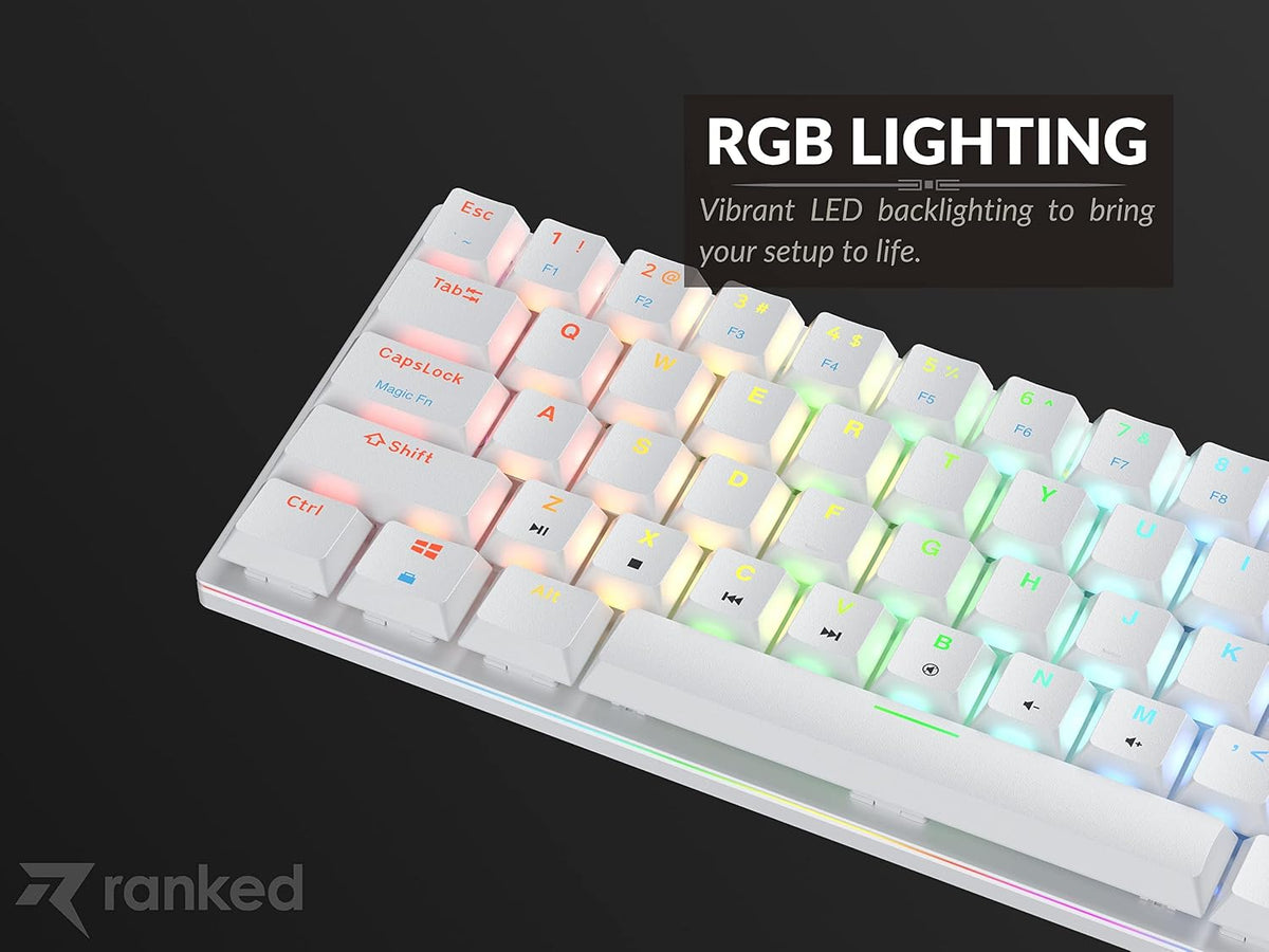 Ranked G65 Guardian 65% | Full Aluminum Frame | Ultra Slim Hot Swappable Mechanical Gaming Keyboard | 68 Keys Multi Color RGB LED Backlit for PC/Mac Gamer (White, Gateron Low Profile Brown)