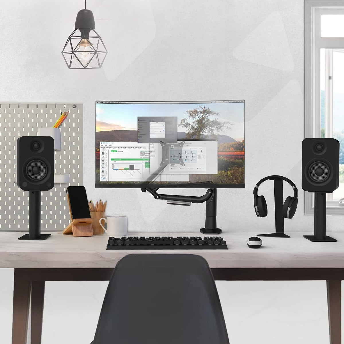 Kanto SP9 Rising Desktop Speaker Stands for Small/Medium Bookshelf Speakers & Compact/Mid-Size 2”-4” Studio Monitors | 8.3" Tall | Black | Pair