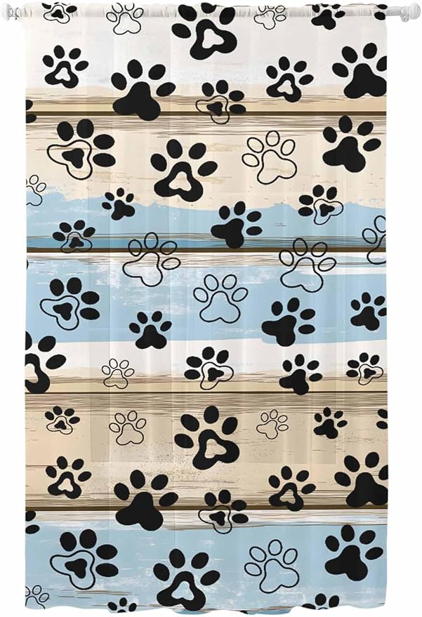 Sheer Curtains 96 Inches Long, Vintage Farmhouse Rustic Wooden Grain Privacy