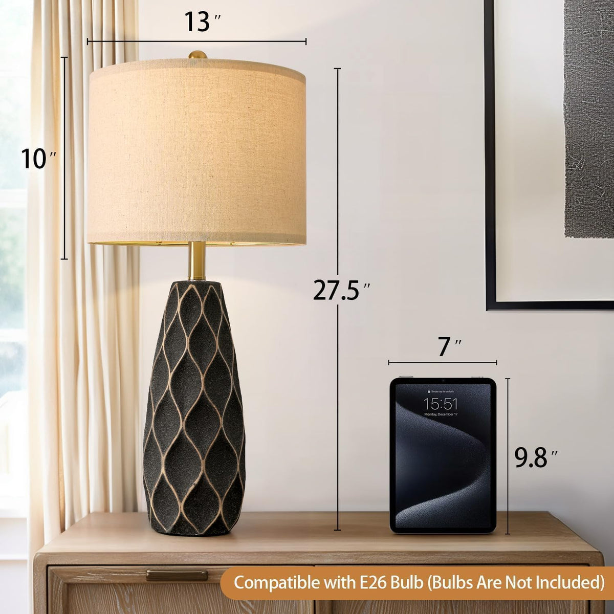 PORTRES 27.5" Ceramic Table Lamps for Bedroom Living Room Lamps Set of 2