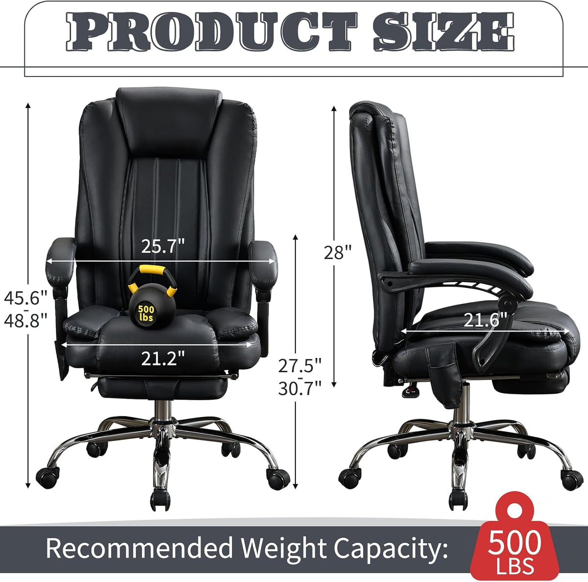 Big and Tall Massage Office Chair 500lbs, Heated Reclining Desk Chair