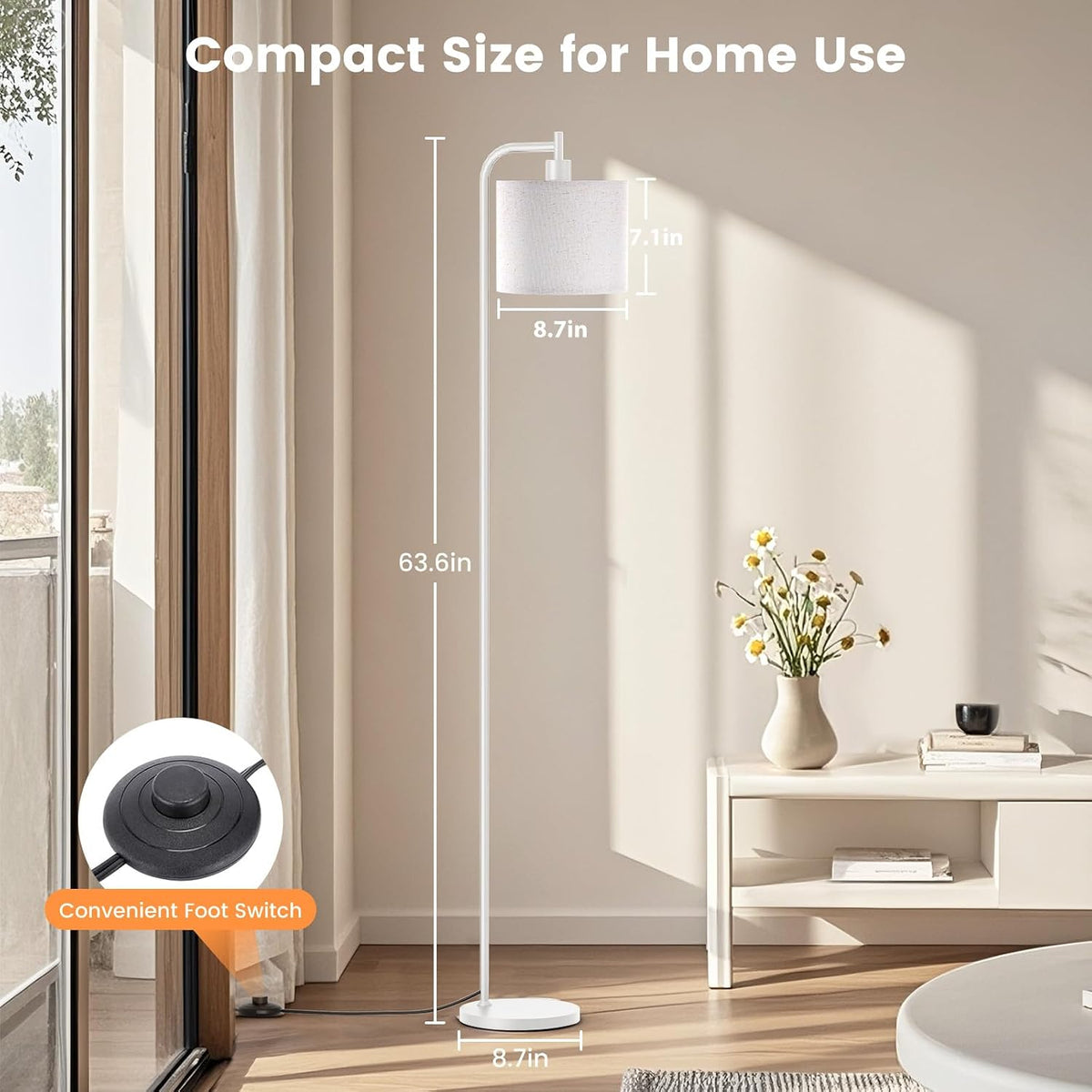 SIBRILLE Floor Lamp for Living Room, Tall Standing Lamp with Linen Shade