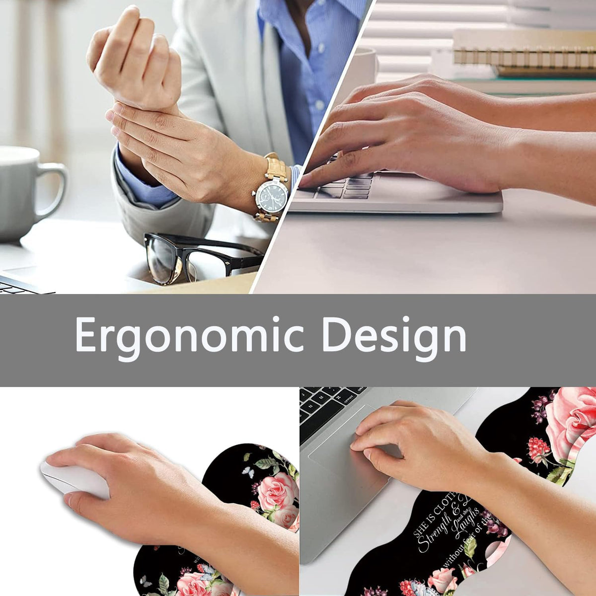 Large Gaming Mouse Pad + Keyboard Wrist Rest + Wrist Support + Coaster Set, Memory Foam Ergonomic for Easy Typing, XXL Extended Gaming Mouse Pad Table Pad - Proverbs 31:25 Flower