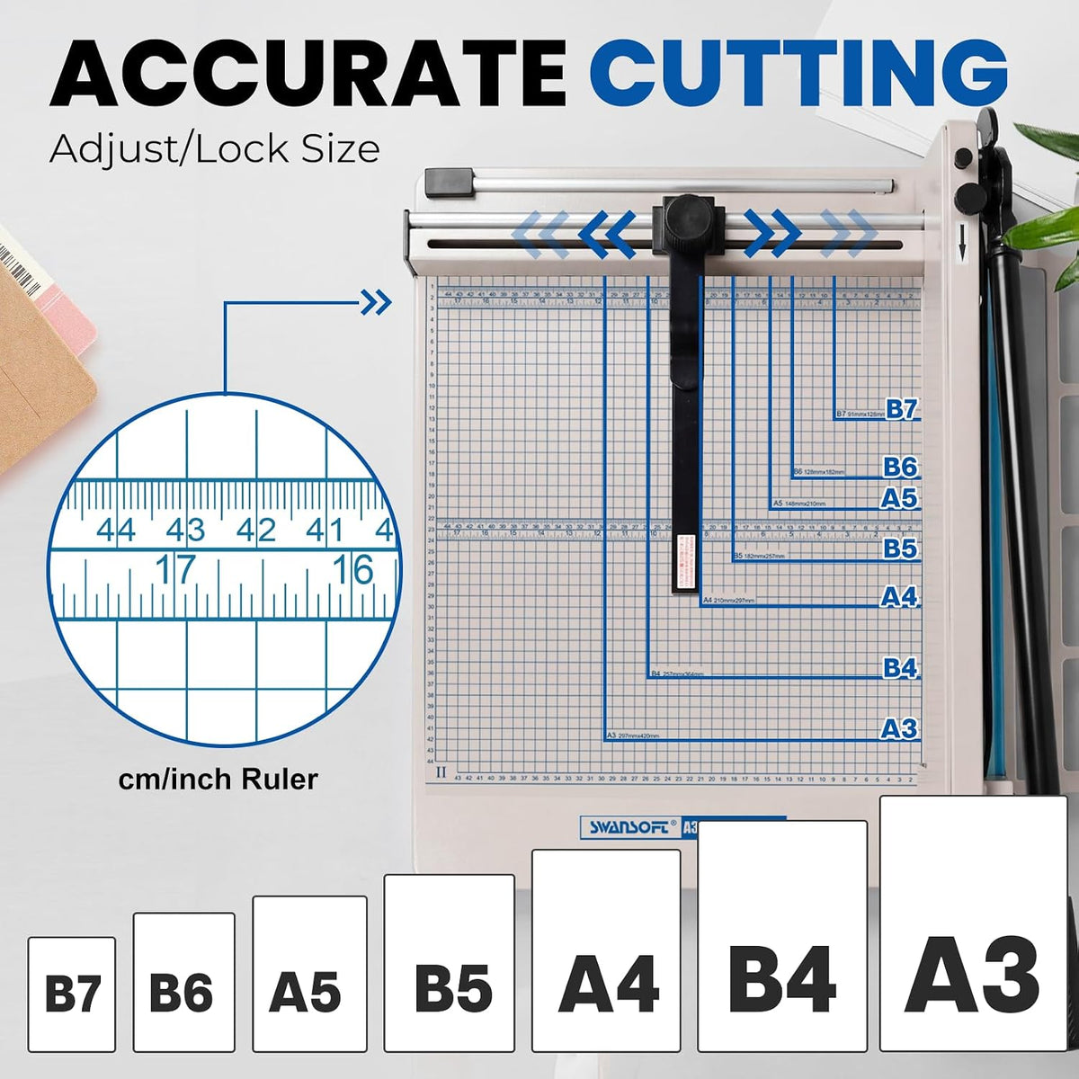 SWANSOFT 17" Heavy Duty Guillotine Paper Cutter A3 Industrial Stack Trimmer