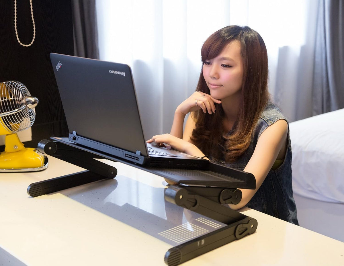 Adjustable Vented Laptop Table Stand Lapdesk Portable Bed Tray Tablet Book Stand Push Button Joints up to 17" (Pink)