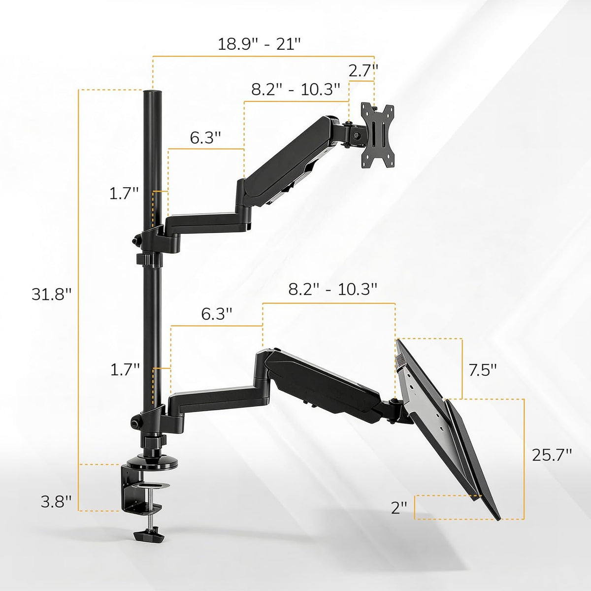 Mount-It! Sit-Stand Monitor Arm Desk Mount with Keyboard Tray, Single Monitor Fits Up to 32”, Height Adjustable Gas Spring, Full Motion Articulating Arm, Clamp or Grommet, Black